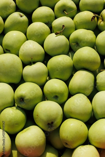 Fototapeta Close-up of fresh green apples, showcasing their crisp texture and vibrant green skin