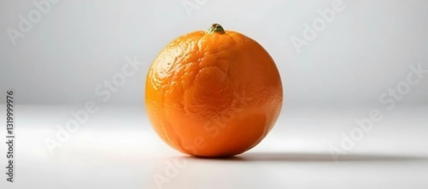 Fototapeta Photo A Bright Orange Orange Placed On A Clean White Surface With A White Background. The Lighting Is Soft And Even, Highlighting The Texture Of The Orange Peel.