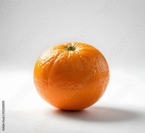 Fototapeta Photo A Bright Orange Orange Placed On A Clean White Surface With A White Background. The Lighting Is Soft And Even, Highlighting The Texture Of The Orange Peel.