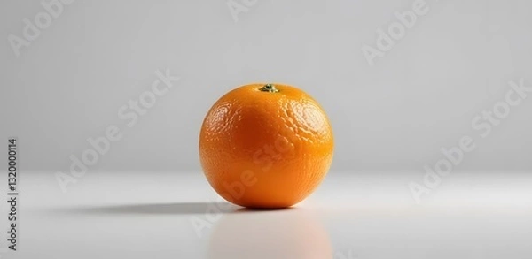 Fototapeta Photo A Bright Orange Orange Placed On A Clean White Surface With A White Background. The Lighting Is Soft And Even, Highlighting The Texture Of The Orange Peel.
