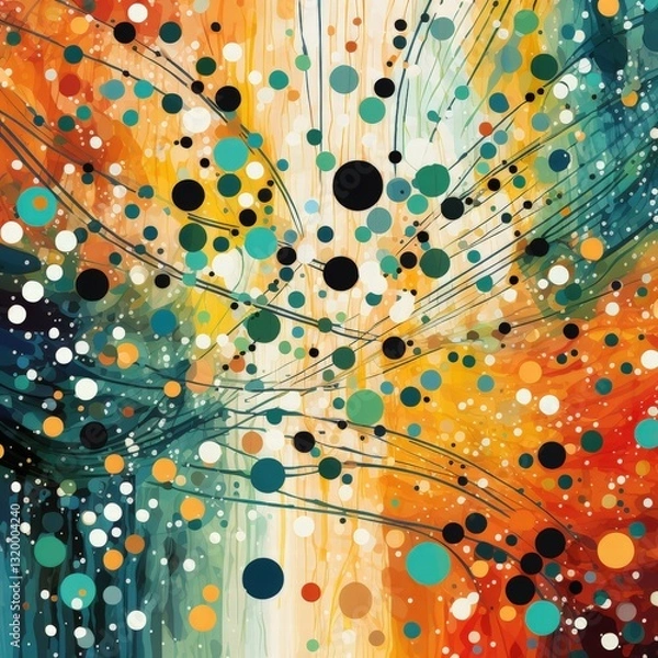 Fototapeta Abstract colorful swirls, dots, background; vibrant art, home decor