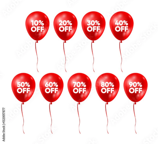 Fototapeta 3D Red Discount ballons vector. Price off tag design collection. Vector illustration.