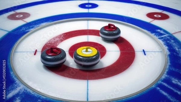 Fototapeta Granite curling stones on the ice rink.
