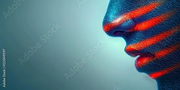 Obraz Profile of a person with artistic light patterns on their face against a gradient background