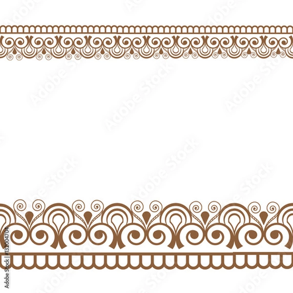 Fototapeta Mehndi Henna line lace seamless element with flowers pattern card for tattoo