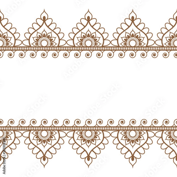 Fototapeta Pattern brown border elements in Indian mehndi style for tattoo or card isolated