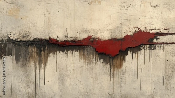 Fototapeta An abstract composition of a weathered wall with paint damage