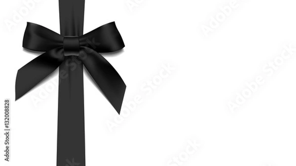 Fototapeta greeting card with realistic black bow on White background