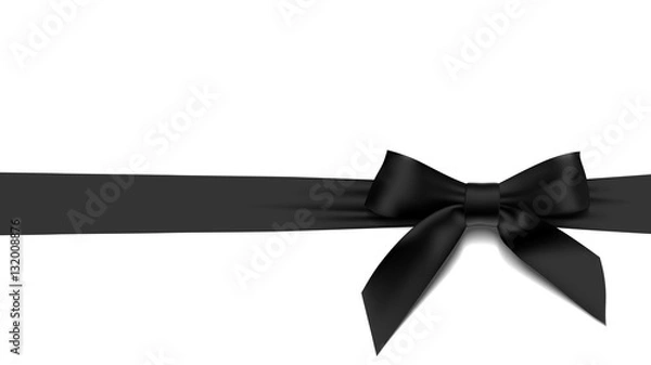 Fototapeta greeting card with realistic black bow on White background