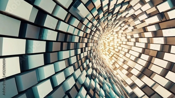 Fototapeta Abstract tunnel of interconnected cubes creating a mesmerizing depth illusion.