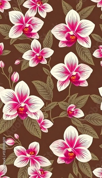 Fototapeta Seamless Pattern Delicate Batik Orchids Floral Design