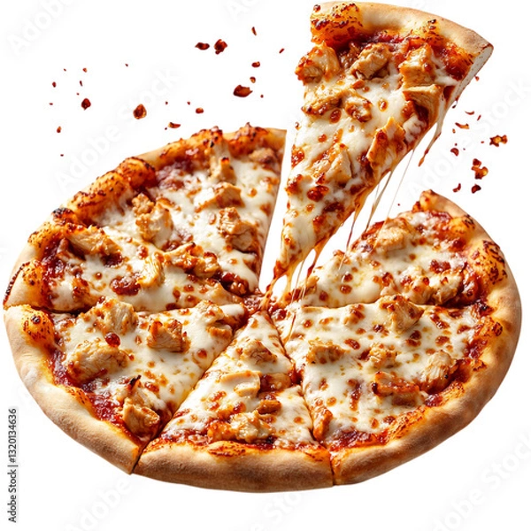 Fototapeta A Savory BBQ Chicken Pizza with Extra Cheese and Crisp Isolated on Transparent Background