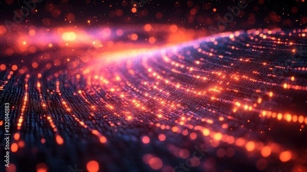 Fototapeta Abstract glowing particles swirling in dark space