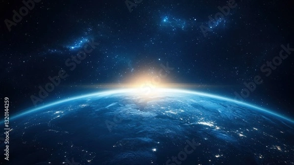 Fototapeta Night view of planet Earth showcasing global communication networks and financial connections from space