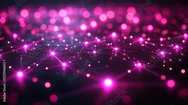 Fototapeta Futuristic Cyberpunk Digital Network with Glowing Purple Nodes and Intricate Lines in Space