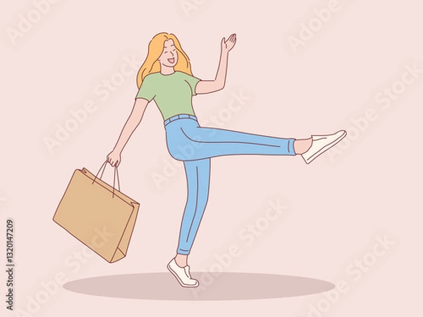 Fototapeta Cheerful Woman Shopping Illustration