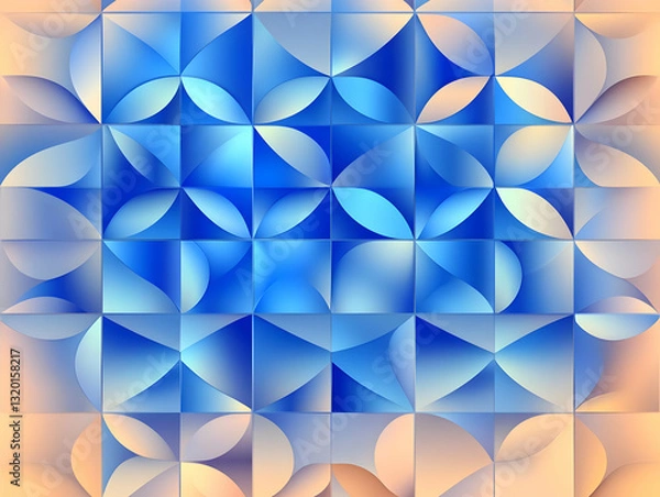 Fototapeta Abstract Blue and Peach Geometric 3D Pattern Background Illustration with Curving Shapes and Gradient Colors