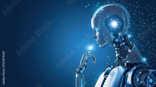 Fototapeta Blue_gradient_minimalist_high-tech_intelligent_robot