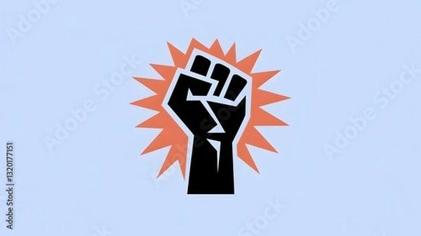 Fototapeta A fist with a red star in the middle. The fist is black and the star is orange