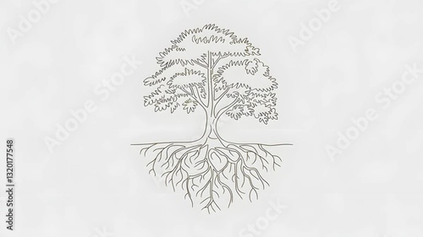 Fototapeta A tree with roots is drawn on a white background