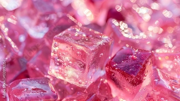 Fototapeta Pink Ice Cubes: Ice cubes made from pink lemonade or juice, offering a sweet, colorful twist to beverages and making any drink more festive.