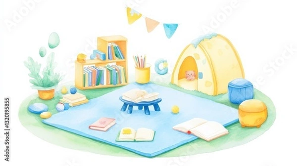 Fototapeta Cozy Reading Nook with Colorful Books and Mementos