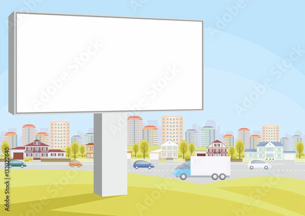 Obraz Billboard on the side of the highway. The cottage settlement on the suburb of the big city. Vector background