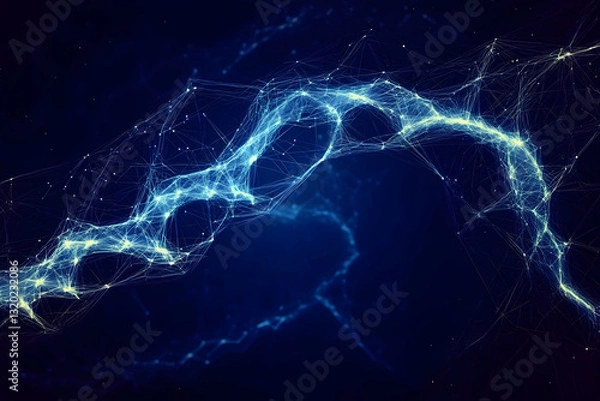 Fototapeta Abstract 3D Digital Network: Illuminated Lines and Nodes Form a Dynamic, Flowing Structure Against a Deep Blue Background, Representing Connectivity and Data Flow.