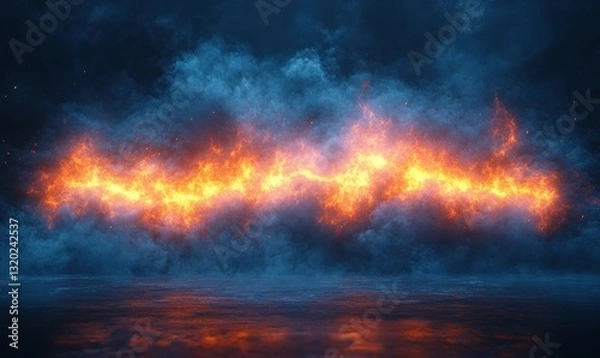Fototapeta Neon Blue Typography Design with Glowing Smoke Effects on Dark Background Illustration