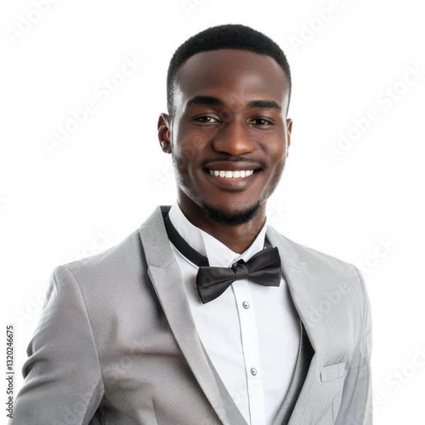 Fototapeta Confident young man in formal attire smiling against a white background for portraits