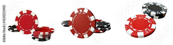 Obraz red and black poker chips isolated on white background