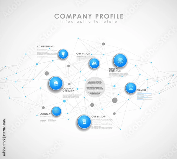 Fototapeta Company profile overview template with blue circles and dots - l