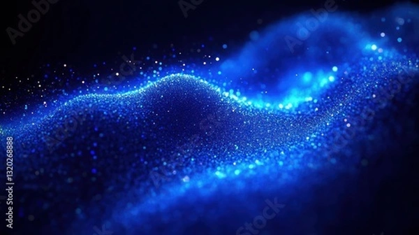 Fototapeta Futuristic Abstract Particle Wave Dynamic Vortex in Blue and Glowing Data Connections