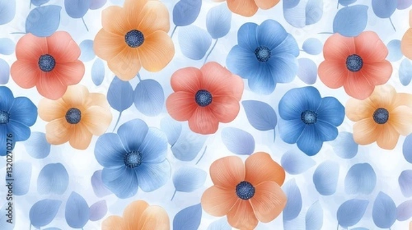Fototapeta Seamless poppy flower pattern, vibrant floral design for textiles, wallpaper and decorative projects