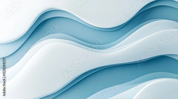 Fototapeta Abstract layered wave pattern in cool blue and white tones