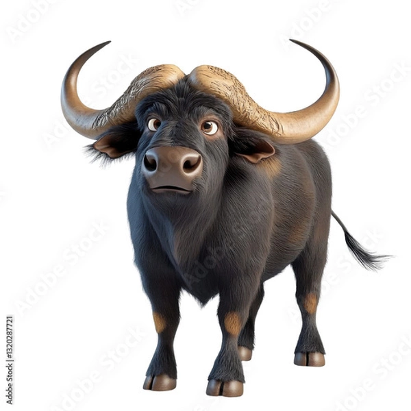 Fototapeta cartoon cape buffalo 3d render on transparent background