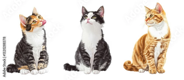 Fototapeta three cute kittens sitting on transparent background