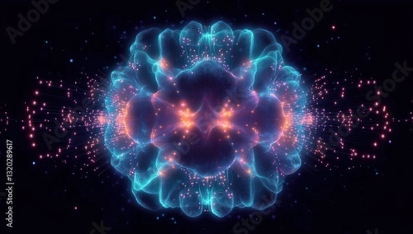 Fototapeta Abstract Glowing Sphere of Neon Particles with Futuristic Wireframe and Geometric Design
