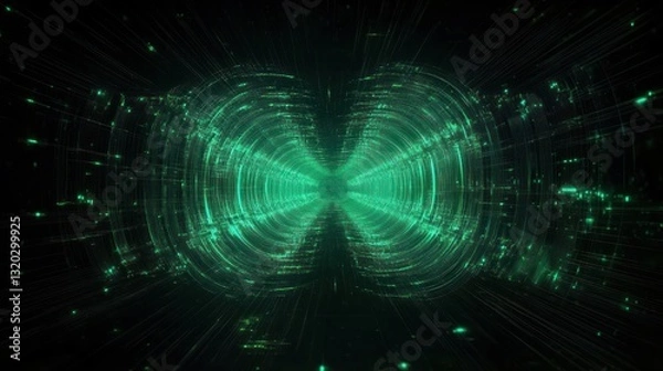 Fototapeta Futuristic Green Waveform Sphere Abstract Design with Geometric Elements and Technology Grid