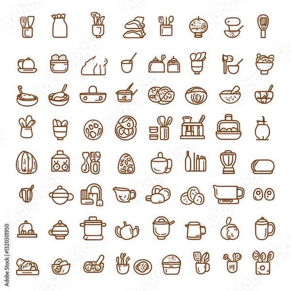 Fototapeta Culinary Collection: A meticulously crafted array of line icons, each representing a distinct facet of the kitchen and dining experience.