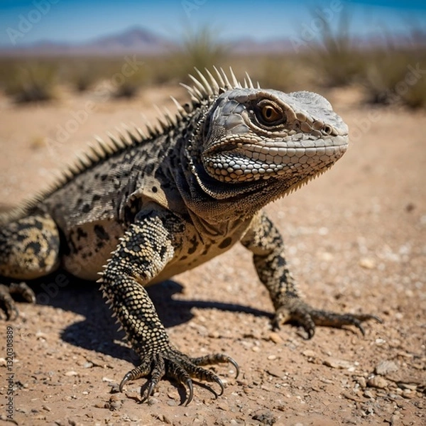Fototapeta Spiny-Tailed Lizard Defending Against Predator in Desert