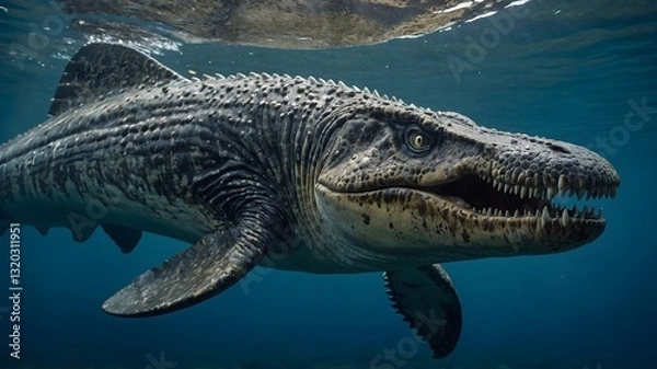 Fototapeta Mosasaurus Teeth with Bubbles and Underwater Light