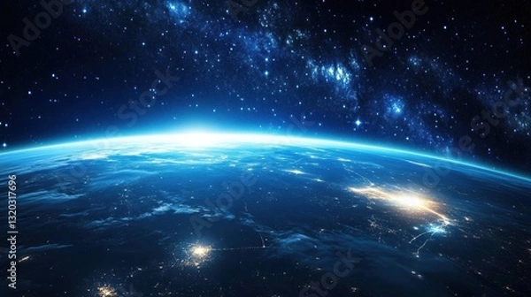 Obraz Night view of planet Earth highlighting global communication networks and financial connections