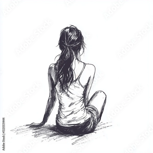 Fototapeta Back view of a seated woman