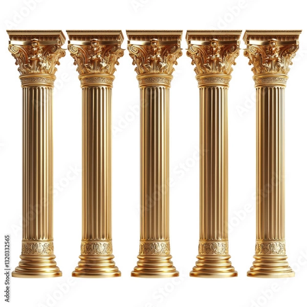 Fototapeta golden corinthian columns on white background