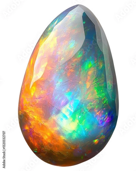 Fototapeta rainbow opal gemstone egg shape on white background