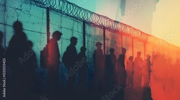 Obraz Silhouettes at the Border: A poignant reflection on migration and division