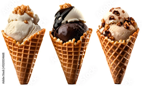 Fototapeta High-Definition Ice Cream Cones Trio - PNG
