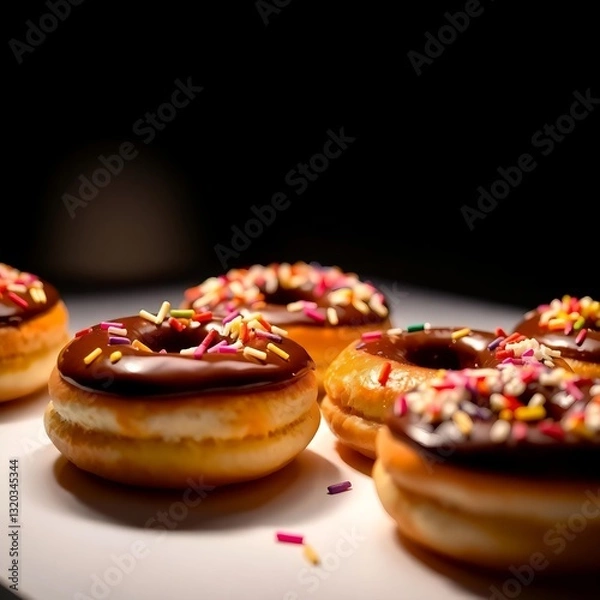 Obraz donuts with chocolate spread and colorful
sprinkles on a white background
