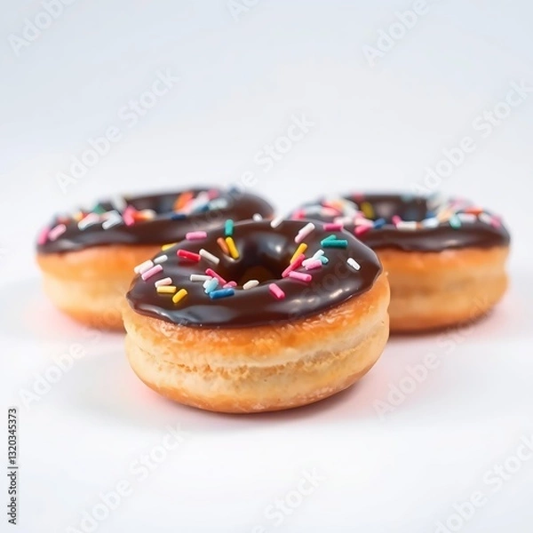 Obraz donuts with chocolate spread and colorful
sprinkles on a white background